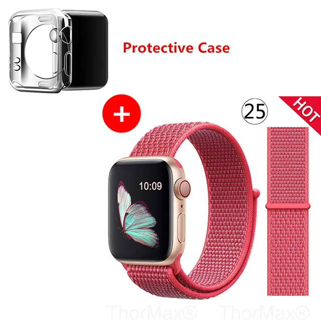Нейлоновый спортивный бесшовный ремешок для наручных часов iwatch, 4 цвета, в полоску, легкий мягкий сплетенный ремешок для наручных часов Apple Watch 4 серии 3/2/1 38 мм 42 мм 40 мм 44 мм - Цвет ремешка: 25-Hibiscus