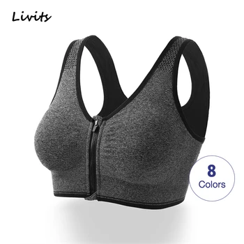 

Women's Sports Bra Zipper Push Up Elastic Crop Tops Underwear Shockproof Running Fitness Training Gym Wear Sexy For Female