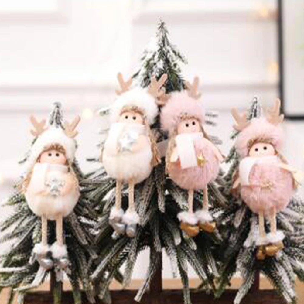 Рождественские милые украшения розовый белый шелк плюшевые Висячие осанки кукла окно декорированные ангелочками для дома Рождественская елка подарок