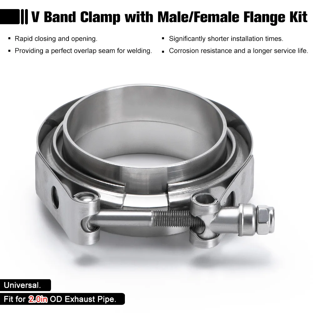 2.0 2.25  2.5 2.75 SUS 304 Steel Stainless Exhaust V Band Clamp Flange  Kit Quick Release Clamp Male Female Flange Or Normal