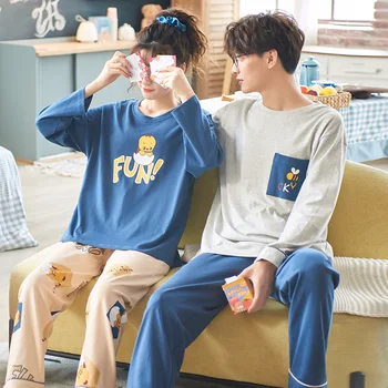 

Lovers 2PCS Sleepwear Print Pajamas Soft Cotton Nightwear Sleep Set Casual Intimate Lingerie Home Clothes Couples Nightgown