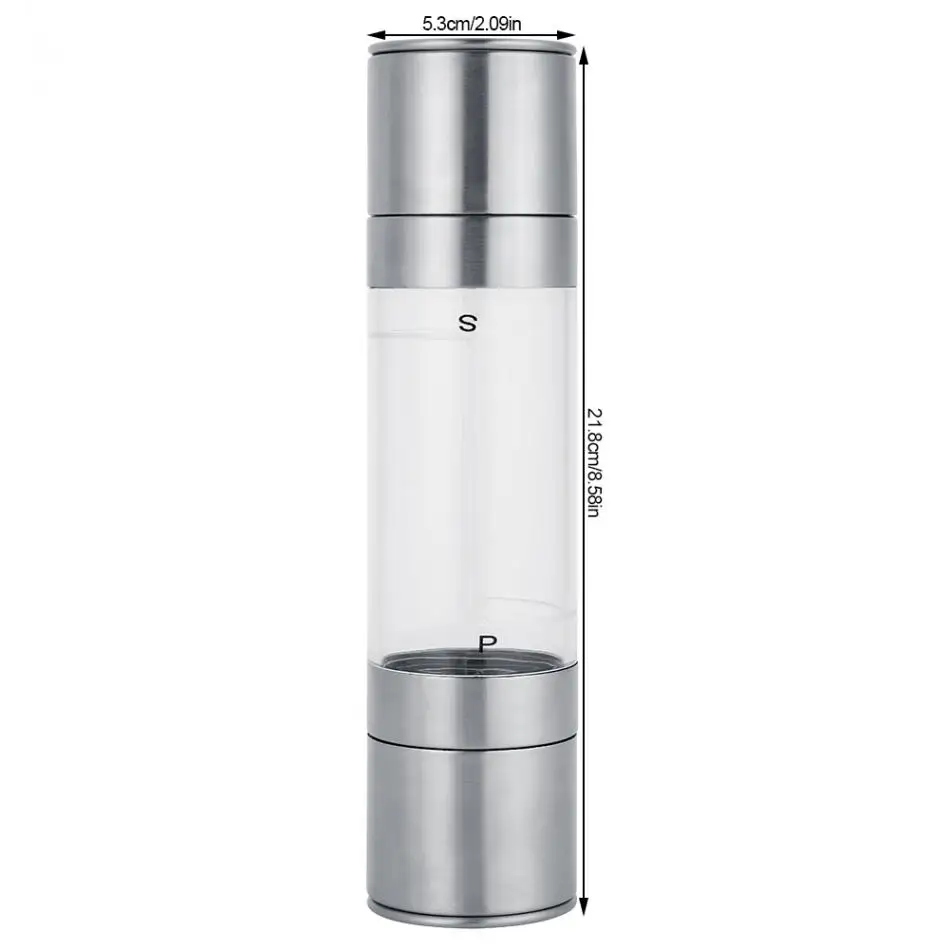 Stainless Steel 2 in 1 Manual Pepper Grinder Spices Salts Mill Shaker Non-toxic and Eco-friendly Household Kitchen Tool