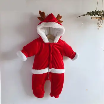 

Baby Girls Winter Rompers Toddler Warm Plus Velvet Thick Long Sleeve Hooded Cartoon Fawn Jumpsuit For Girls Baby Winter Clothing