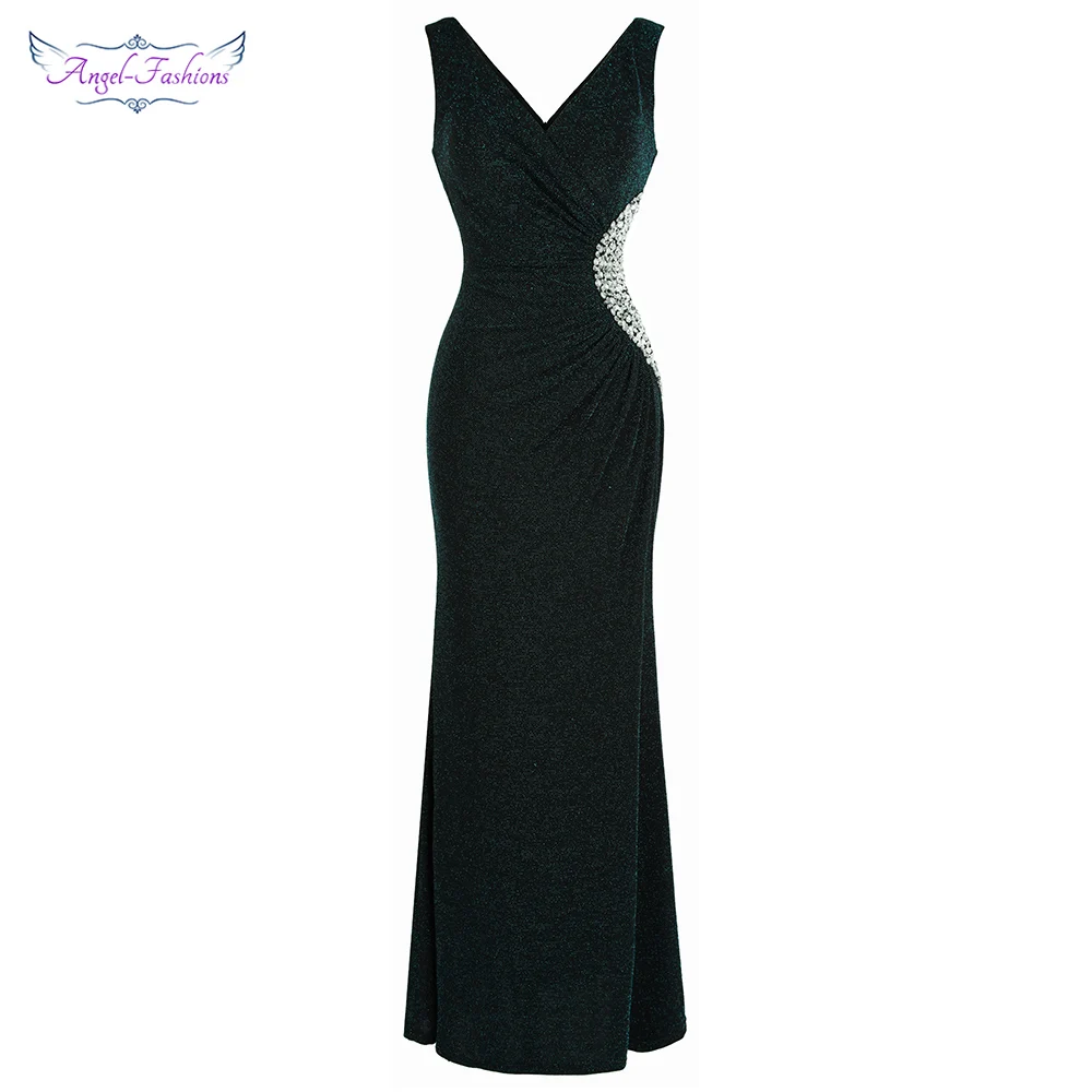 

Angel-fashions New Arrivals V Neck Pleated Beading Evening Dresses Body Con Party Gown Christmas New Year Dress 455