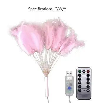 

USB LED Feather String Light Remote Control 8 Modes for Holiday Party Bedroom