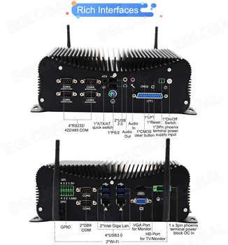 

2020 Industrial Fanless Mini PC Windows 10 Pro i5 8250U i7 6567U 6*COM 2*Lans 8*USB GPIO LPT WiFi HDMI Linux Desktop Computer