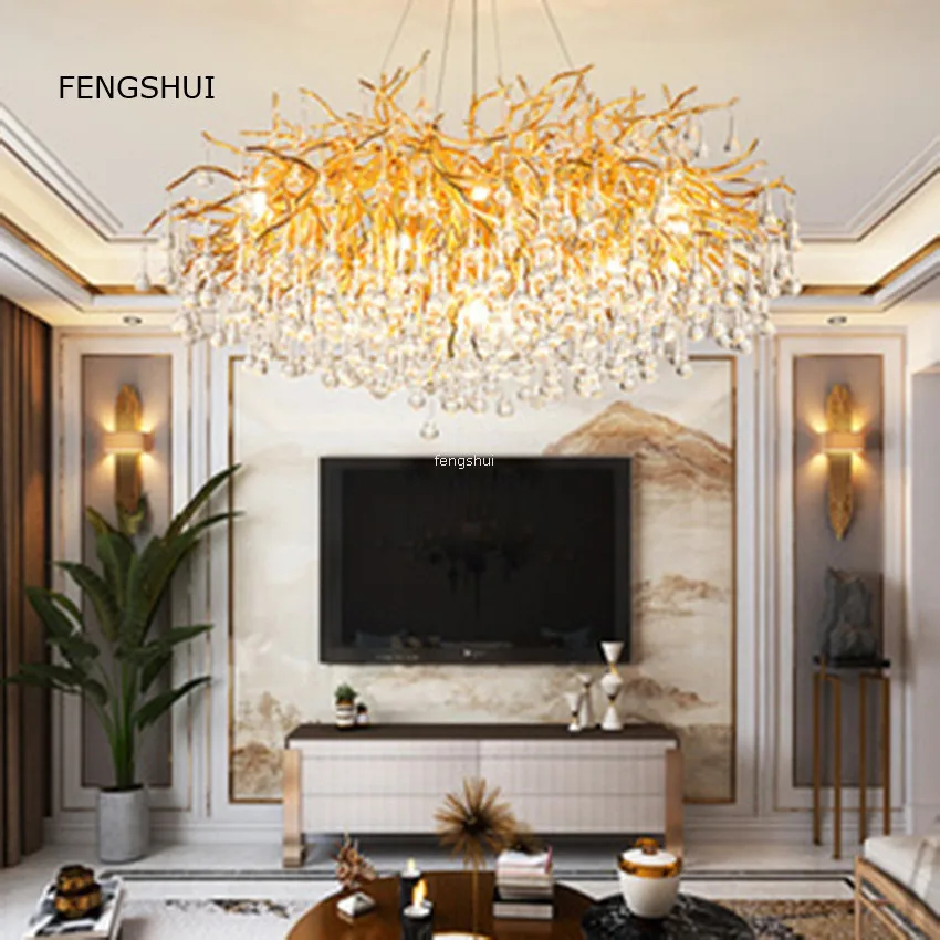 

American Light Luxury Crystal Pendant Lamps Creative Led Branches Living Dining Room French Hanging Lamp Villa Decor Luminaries
