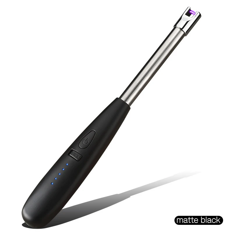 Black Перезаряжаемая USB импульсная Зажигалка длинная палка дуговая Зажигалка Ветрозащитная беспламенная - Цвет: Black