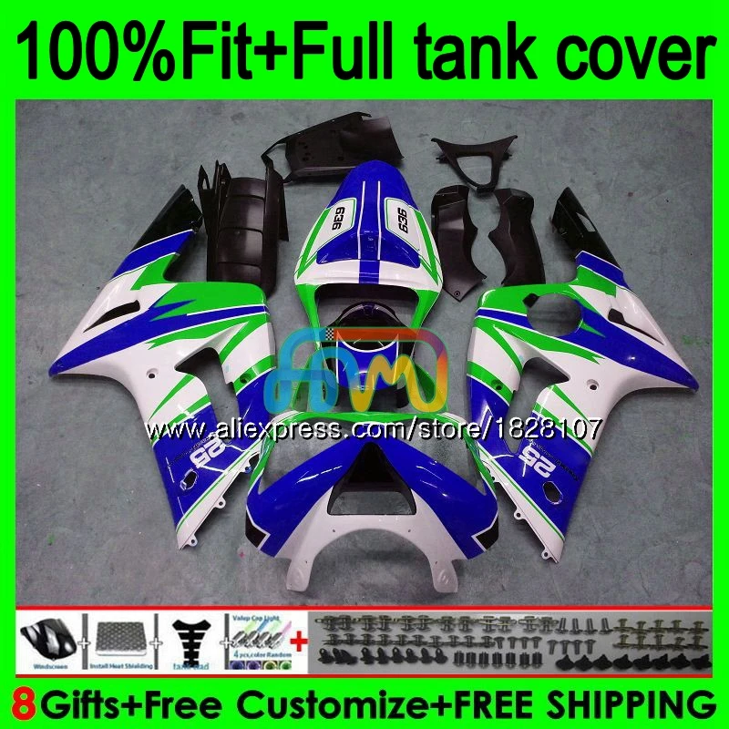 Инъекции для KAWASAKI ZX 636 6R 6 R 600CC ZX600 ZX636 137BS.151 ZX-636 ZX-600 ZX-6R 2003 синий зеленый 2004 ZX6R 03 04