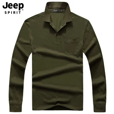 JEEP SPIRIT/Осенняя мужская повседневная рубашка-поло с длинным рукавом и отложным воротником, мужские Поло, Мужская брендовая рубашка поло - Цвет: Coffee