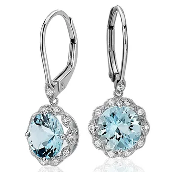 

Classic Silver Color Round Sky Blue Flower Zircon Stone Dangle Earring Fashion Jewelry Long Drop Earrings Brincos for Women Gift