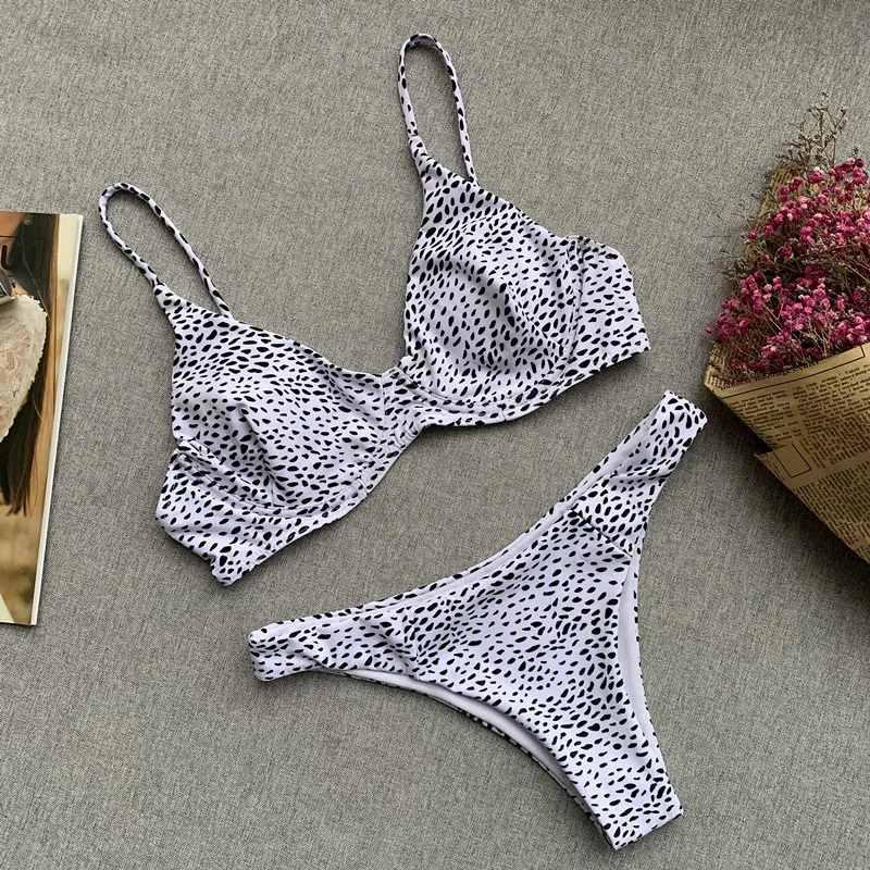 

Underwire Support Bralette Bikini Set Women Dot Swimsuit Spaghetti Straps Swimwear Sexy Bathing Suit Pads Biquini Monokini Swim