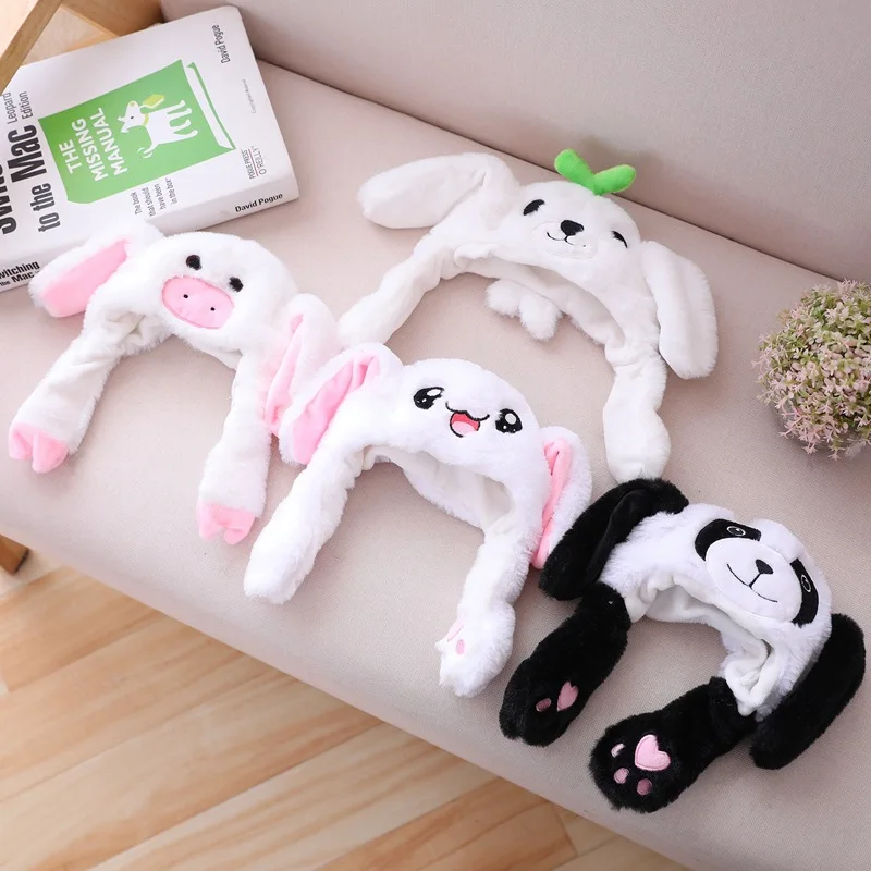 

Aniaml Pig Dog Cute Doll with Moving Ears Doll Headgear Hat Photo Props Cartoon Headgear Christmas Gift Photography Props