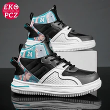 

EKOPCZ Size 31-39 Kids Shoes Boys Casual White High Top Sneakers Anime Cartoon Basketball Shoes Children Black Trainers Tenis