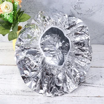 

6pcs Disposable Hair Styling Cap Aluminum Foil Waterproof Elastic Bath Hoods Shower Cap Silver