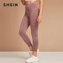 SHEIN Бордовые леггинсы с широким поясом, Женские Летние Осенние эластичные повседневные укороченные Леггинсы со средней талией