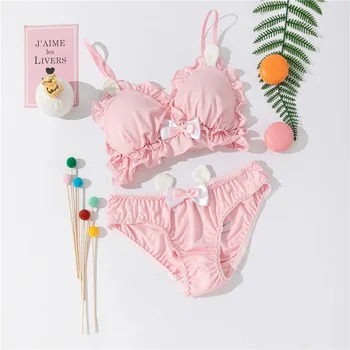 

2 Pc Ethika Women Set Sexy Lingerie Femme Cute Bra Set Underwear Sweet Lolita Girl White Pink Rabbit Panty Kawaii Sleep Tops New