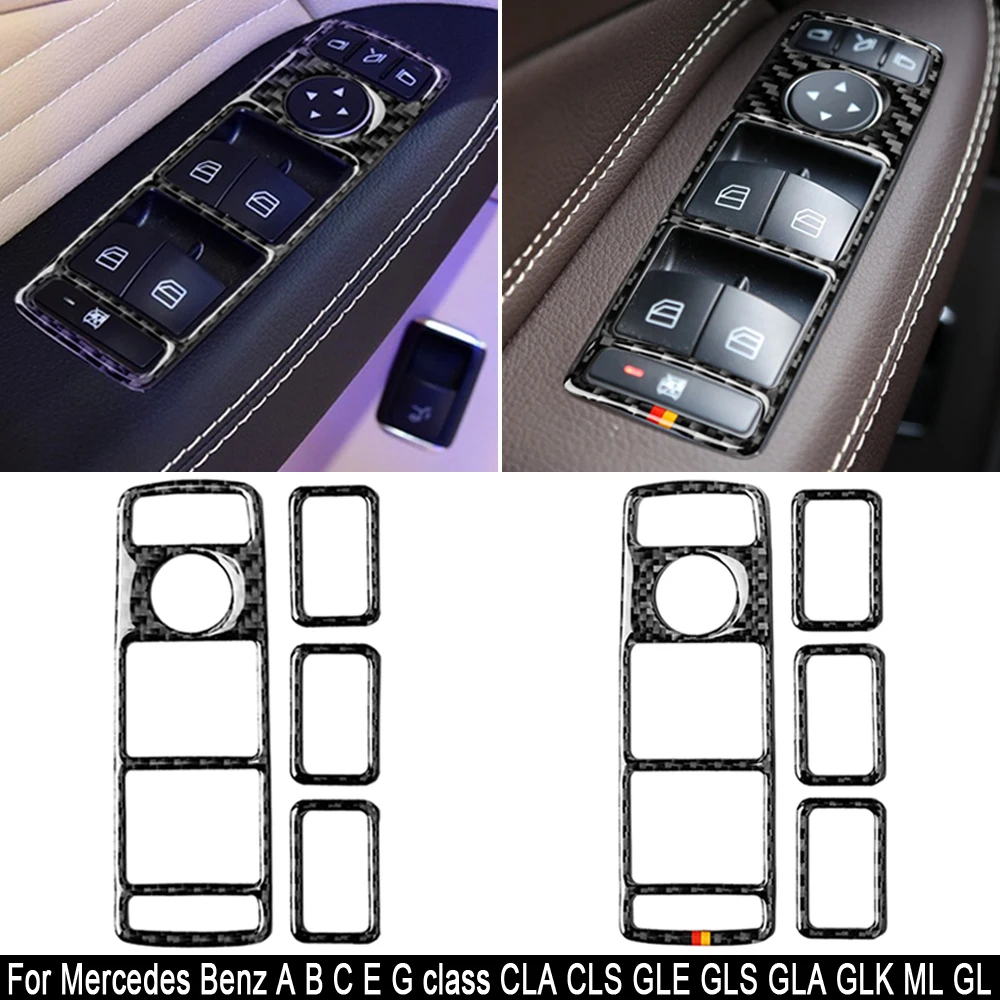 Real Carbon Fiber Car Window Lift Button Frame Car Sticker For Mercedes Benz W204 A B C E G CLA