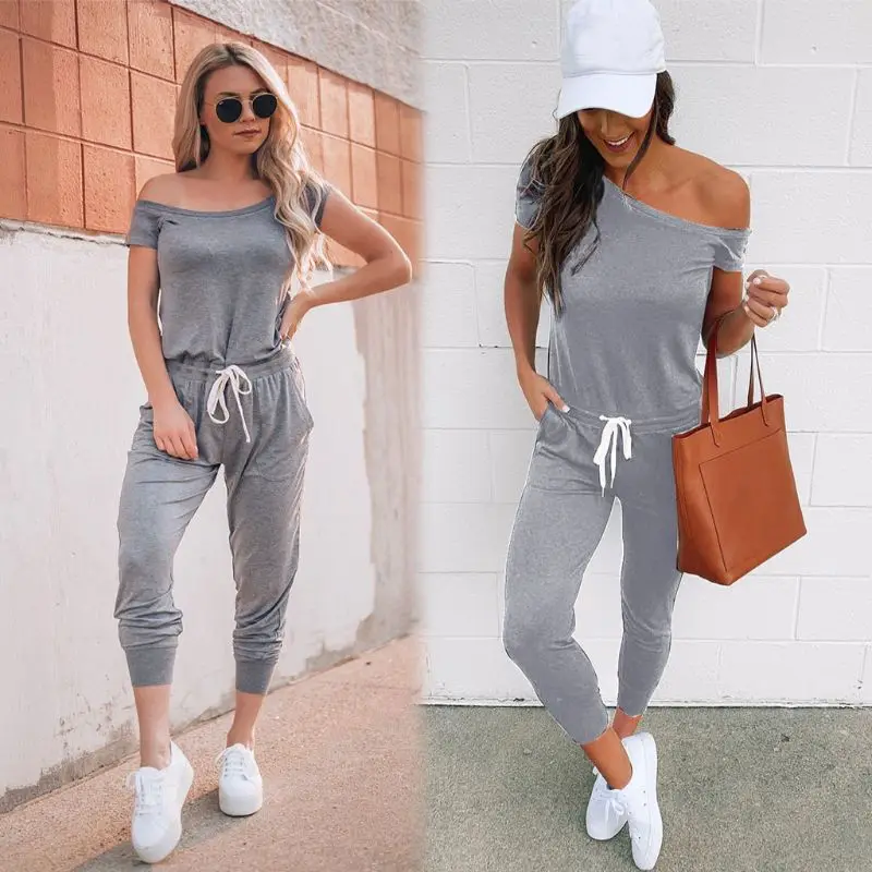 New Arrival Women Casual Sexy Off Shoulder Short Sleeve Jumpsuit Summer Slim Elegant Long Rompers new