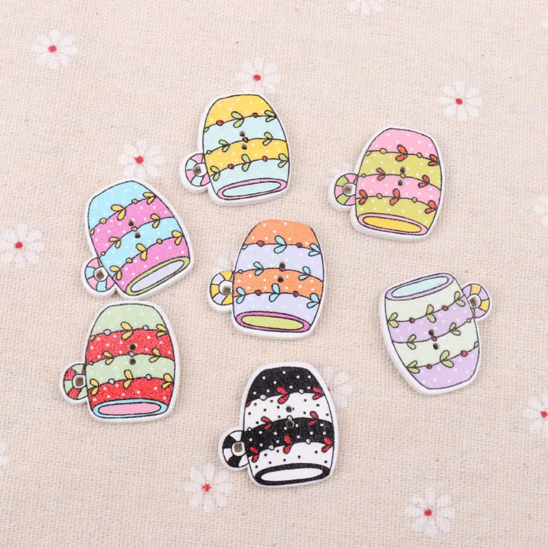 

Wooden Fancy Cup Pattern Buttons 2 Holes Scrapbook Collection Craft Handmade Sewing Home Decoration DIY 26x27mm 10pcs
