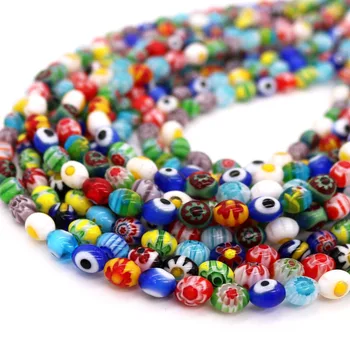 

250pcs/lot Random Mixed Oval Lampwork Beads 6x8mm Millefiori Glass Beads Bracelet Necklace DIY Beads Jewelry Making Materials