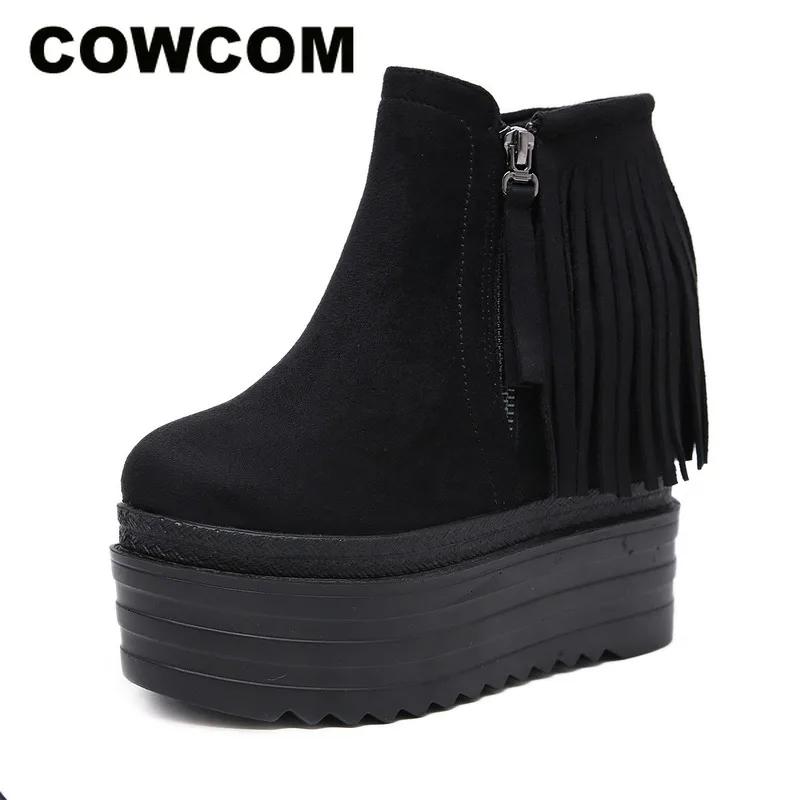 COWCOM/ г. Новинка, для сцены, ультра-красивые, с бахромой внутри, на высоком каблуке, короткие сапоги женские ботинки с бахромой JXQ-558-7