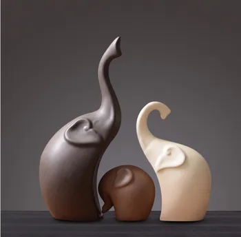 

3pcs/lot Ceramics Family Elephant Figurines Animal Ornaments Handicrafts Crafts for Home Wedding Decoration