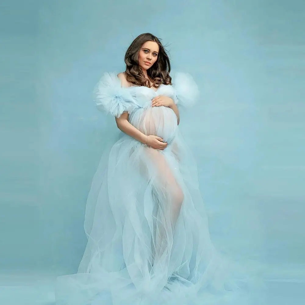 

Соблазнительные прозрачные тюлевые халаты для беременных с длинными рукавами-крылышками очень пышные прозрачные длинные женские платья больших размеров для беременных Платья