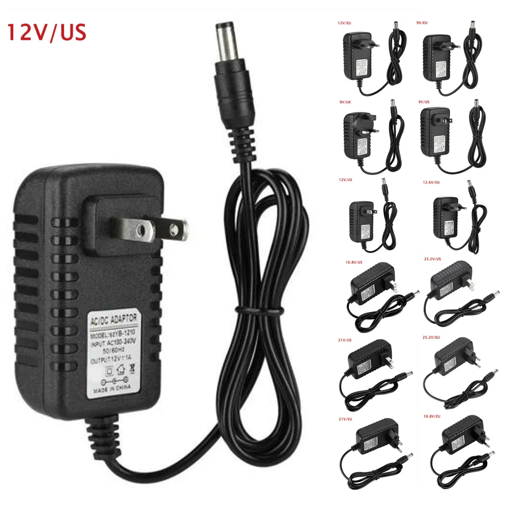 Адаптер питания DC 9 V/12 V/12,6 V/16,8 V/21 V/25,2 V 1A зарядное устройство питания Универсальное переключение ЕС США вилка