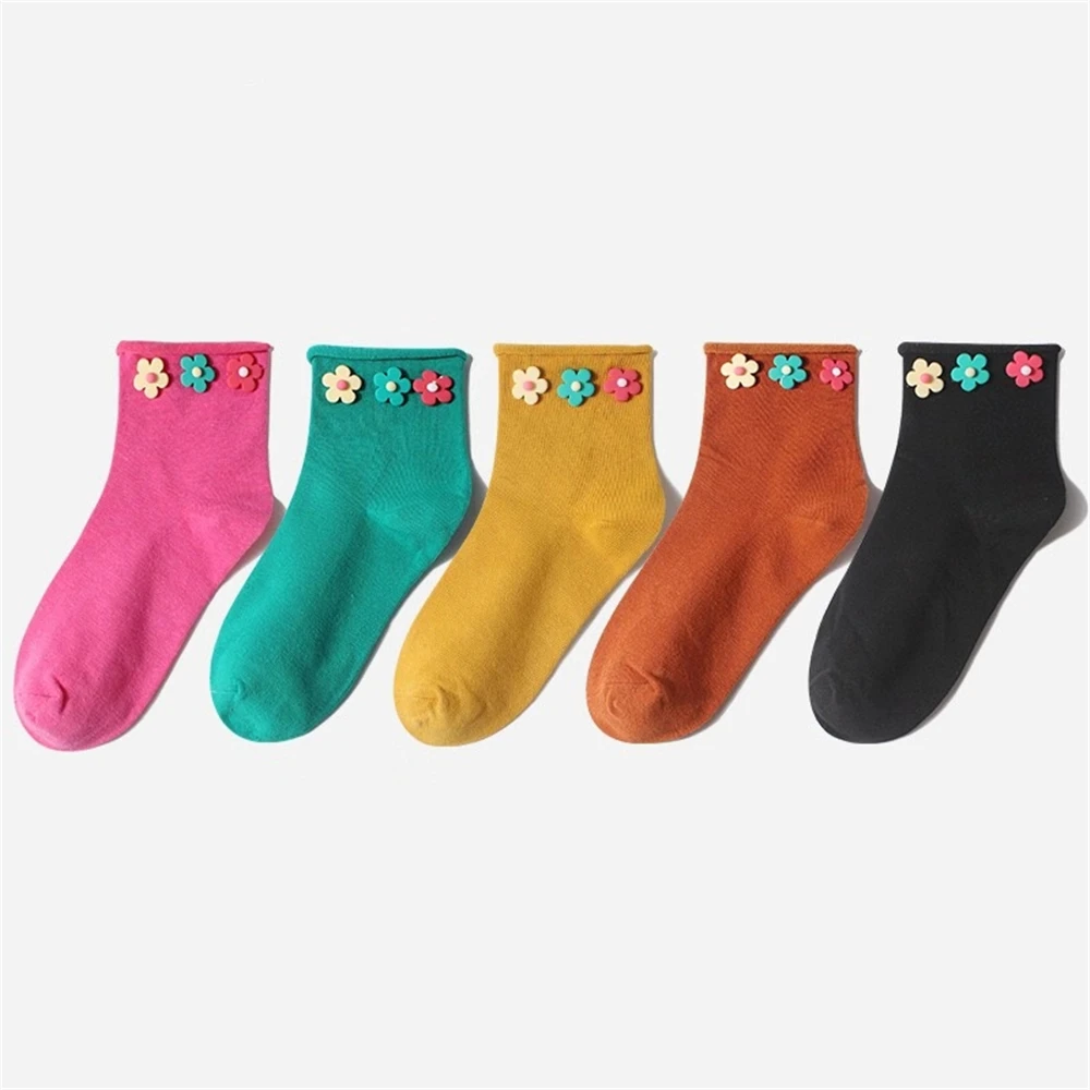 Женские хлопковые носки с цветочным узором; сезон весна-осень; модные милые цветные носки в японском стиле Харадзюку; забавные носки с веселым принтом Kawaii