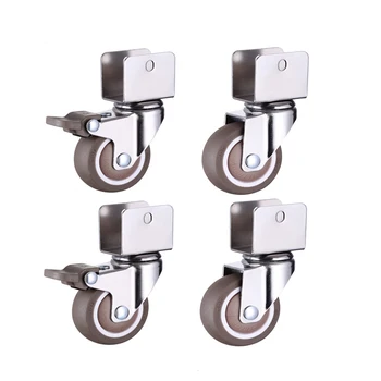 

2” Furniture Crib Casters Cabinet Clamp with Brake Wheels Soft Rubber Swivel Caster Furniture Hardware Fittings Pack of 4