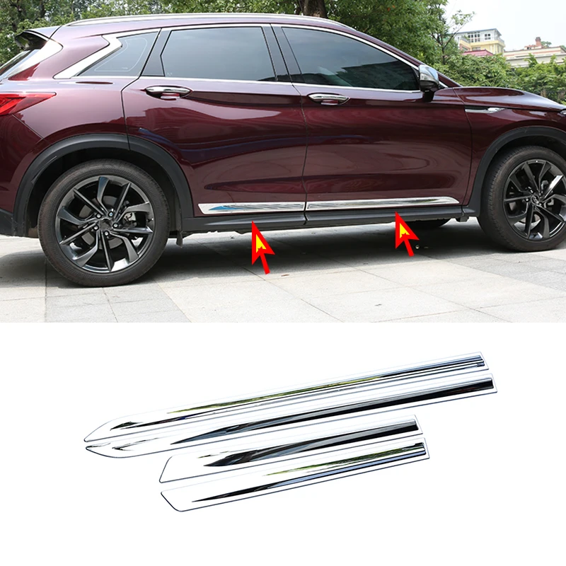 4pcs For Infiniti QX50 ABS Chrome Side Door Body Bottom Molding Cover Trim Car Styling Accessories