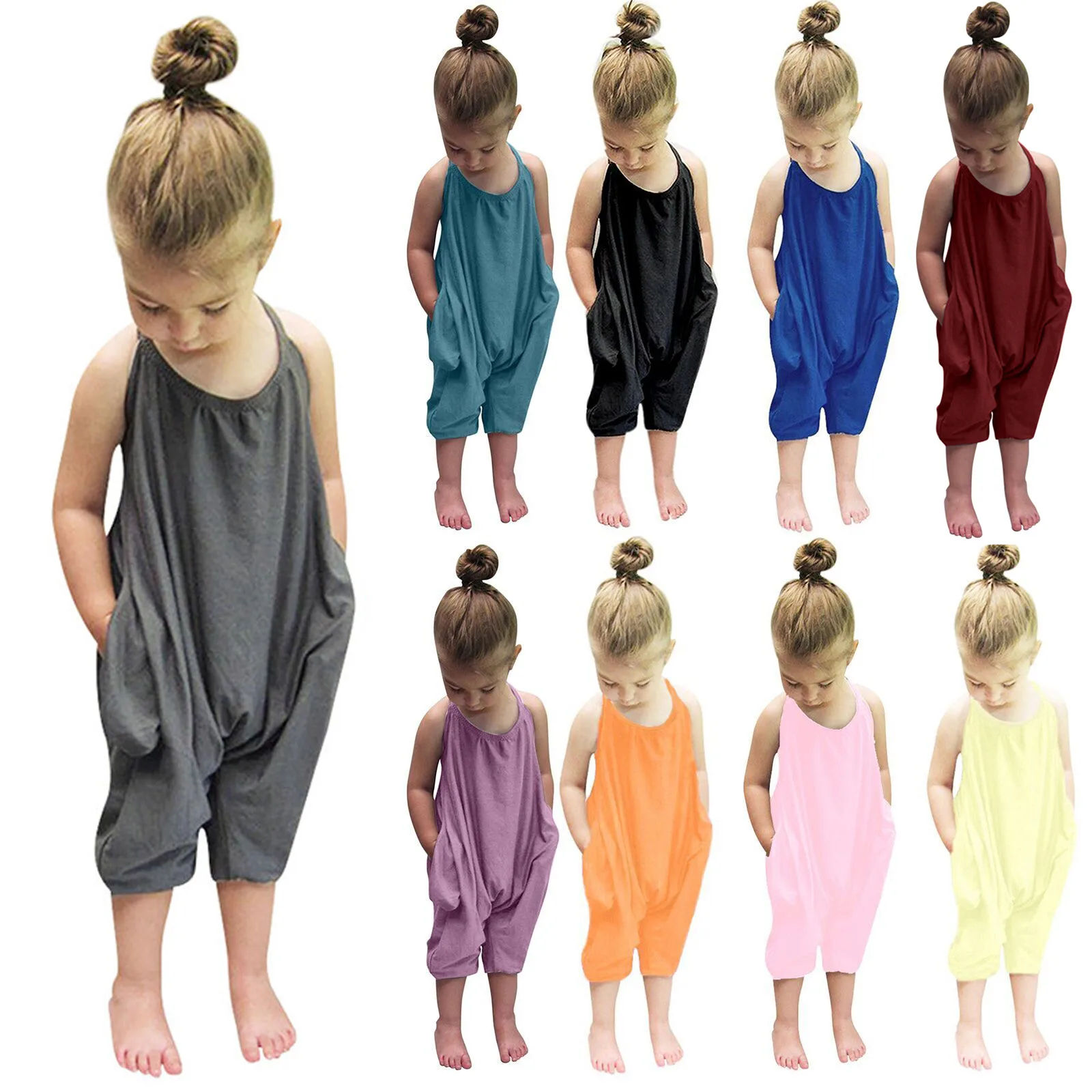 Newborn Baby Toddler Kids Girls Backless Straps Romper Jumpsuit Playsuit Clothes 