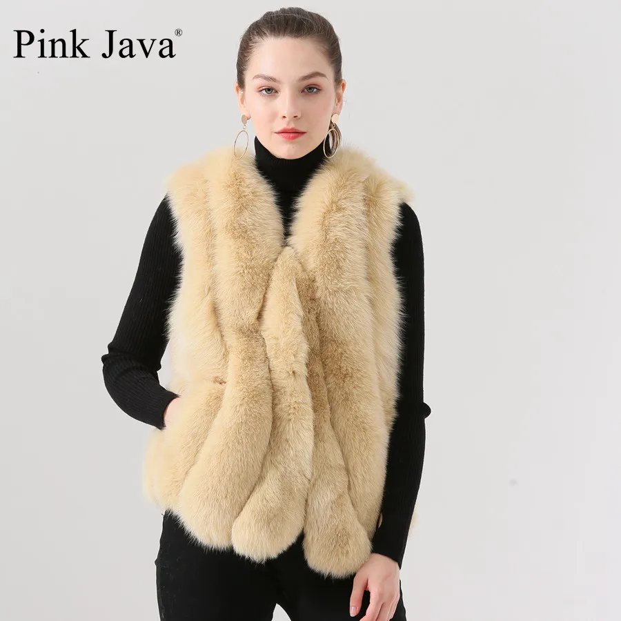 

pink java QC19076 new arrival hot sale real fox fur coat women natural fox fur vest fashion gilet luxury