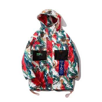 

Men Hip Hop Hooded Jacket Winter Hip Hop Jacket Parka Graffiti Men Winter Windbreaker Streetwear Harajuku Padded Jacket Coat