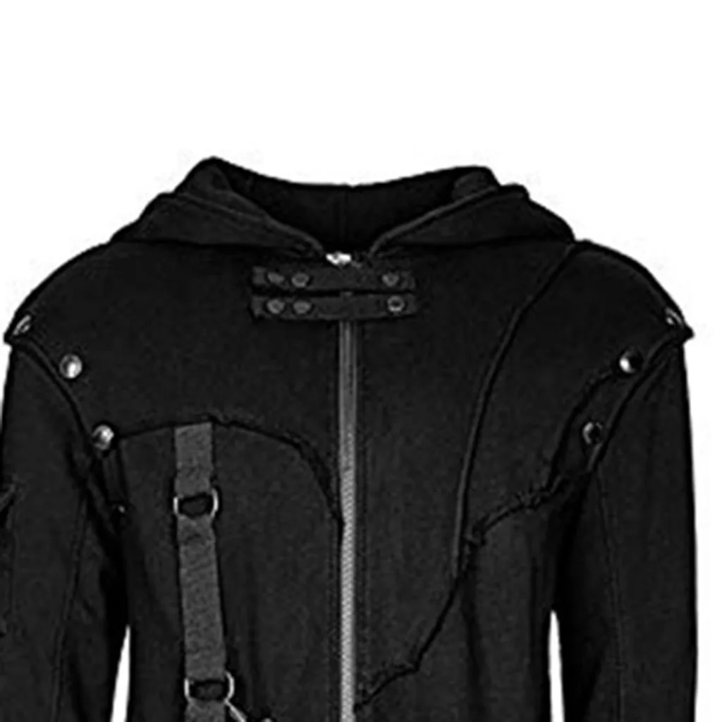 Trench Coat Men Hooded Sweatshirts Hip Hop Irregular Design Long Cardigan