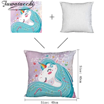 

Fuwatacchi Unicorn Customized Sequin Pillowcase Cushion Cover with Your Image Throw Pillow Case Home Decor for Family Friends