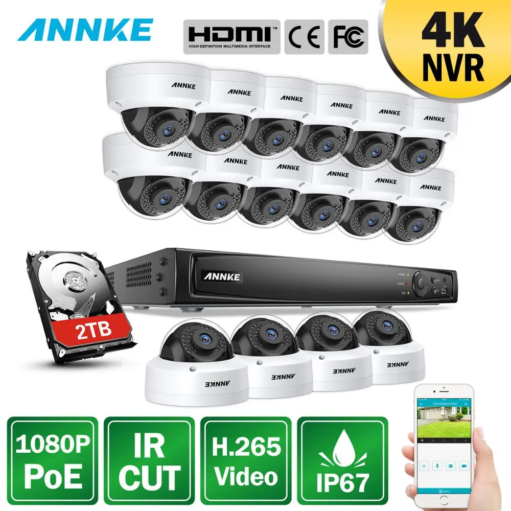ANNKE 16CH 2MP со сверхвысоким разрешением Ultra HD POE сетевой видеорегистратор