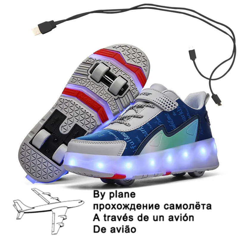 

new design boys girls sneakers with wheels USB charging sports trainers four wheels sneakers children roller skate shoe spring