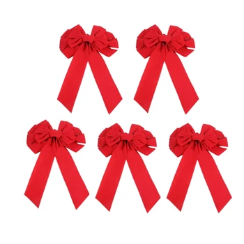 

5 Pcs Red Velvet Christmas Bow 18 inch Long 10 inch Wide, Holiday Decoration Christmas Bows