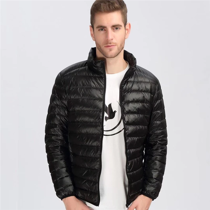 Осенне-зимний пуховик, мужской, Повседневный, со стоячим воротником, Ультра портативная верхняя одежда, ветронепроницаемый, белый, утиный пух, куртка, светильник, парка, пальто