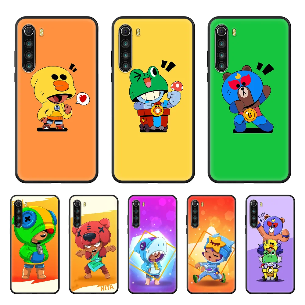 

Cute Case Gbrawl Stars Phone Case cover For xiaomi Redmi note 4 5 6 7 8 A T X Plus Pro black back 3D cell cover soft bumper