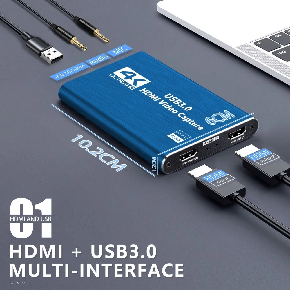 HD 1080P 4K Mini Video Capture Card USB 3.0 Audio Recording Converter 60fps HDMI-Compatible for Live Streaming | Компьютеры и офис