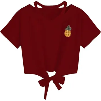 

Harajuku Woman Tshirts Fashion Womens Casual Cut Out V Neck Bow-knot Bandage Tee T-shirt Tops Ropa De Mujer