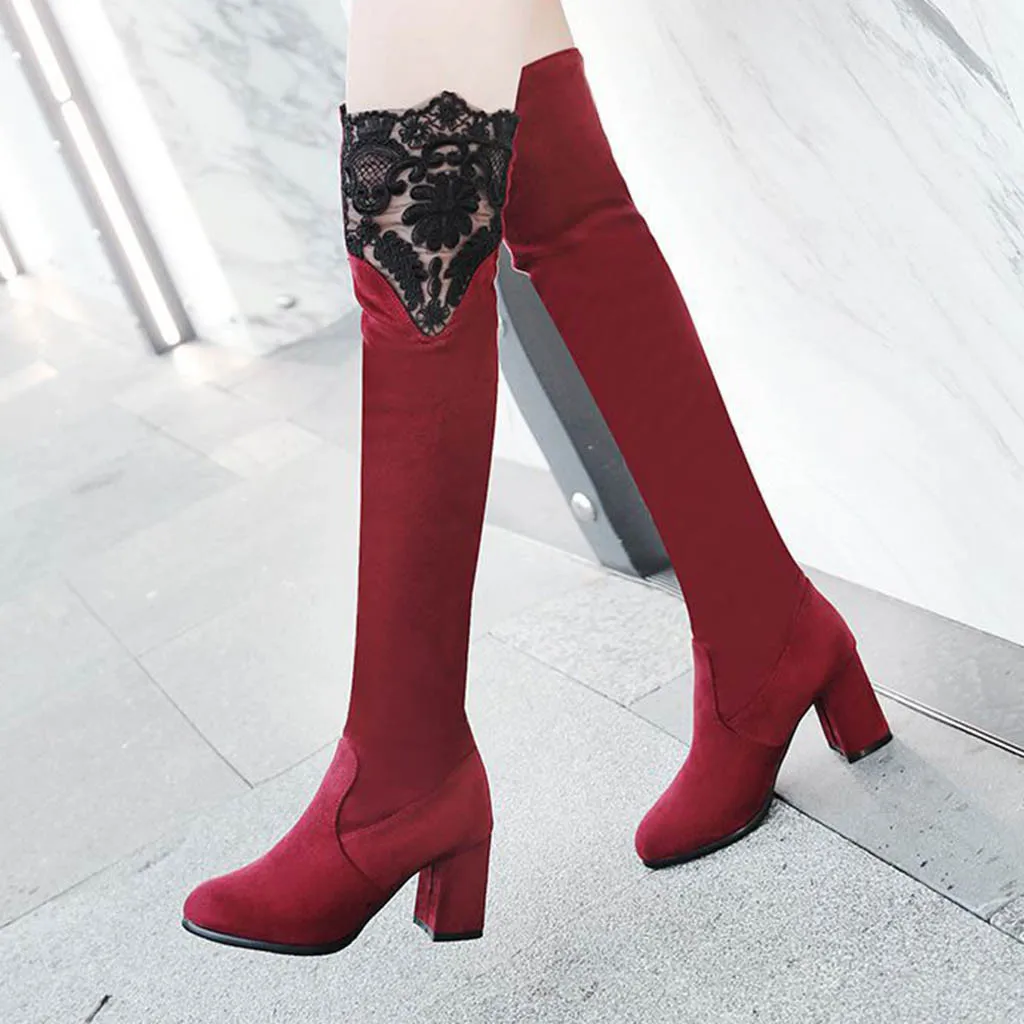 Пикантные женские высокие сапоги-трубы Зимние Сапоги выше колена г. Женская стильная замшевая обувь на высоком каблуке с острым носком высокие сапоги на шнуровке эластичные