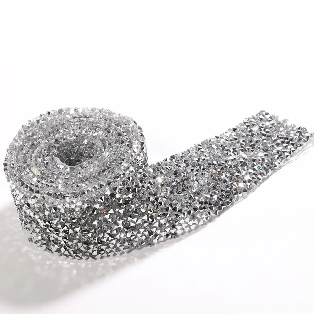 Silver 3cm 1 ярд швейная отделка орнамент из кристаллов Стразы горячей фиксации горный хрусталь лента аппликатор лента со стразами самодельная цепочка железо на аппликации - Цвет: Silver 3cm