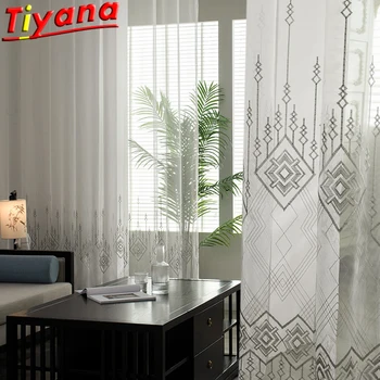 

Geometric Embroidery Tulle Curtains for Living Room Modern Pattern Lace Window Drapes for Kitchen Balcony #VT