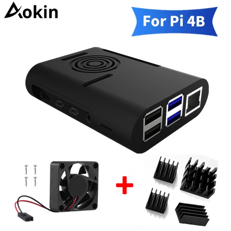 Aokin чехол Raspberry Pi с охлаждающим вентилятором, чехол Raspberry Pi 4, радиатор Raspberry Pi 4 для Raspberry Pi 4 Модель B, Pi 4B, Pi 4