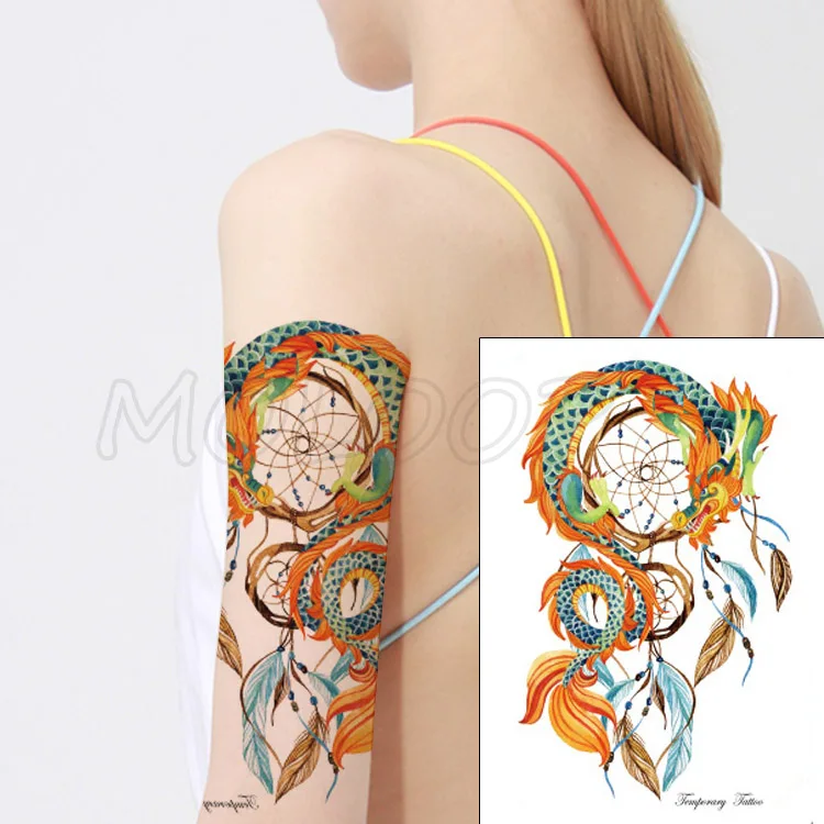 

Color Loong Dreamcatcher Feather Tattoos Stickers Women Body Waist Arm Art Tattoos Temporary Girls Butterfly Tatoos Rose Chains