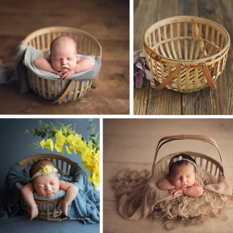

Newborn Photography Props Baby Photo Baskets Creative Posing Container Infant Photo Shoot Accessories Retro Basket For Studio